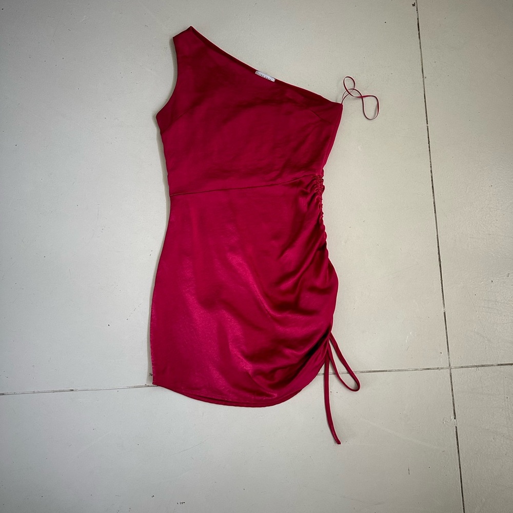 Red off the shoulder dress with a scrunch